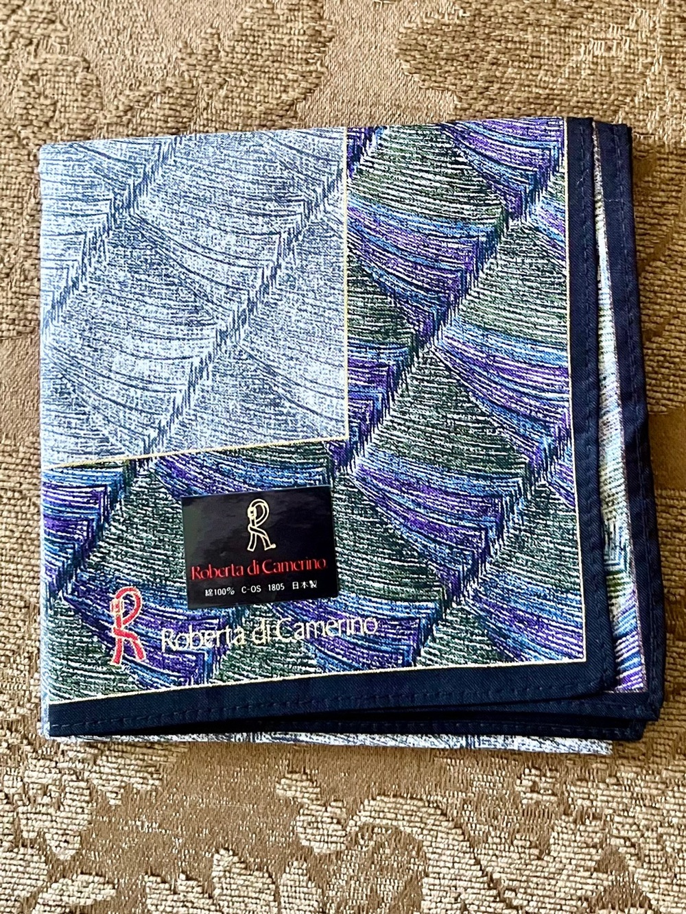 Roberta di Camerino Navy, Blue, Purple and Green Geometric Silk Scarf